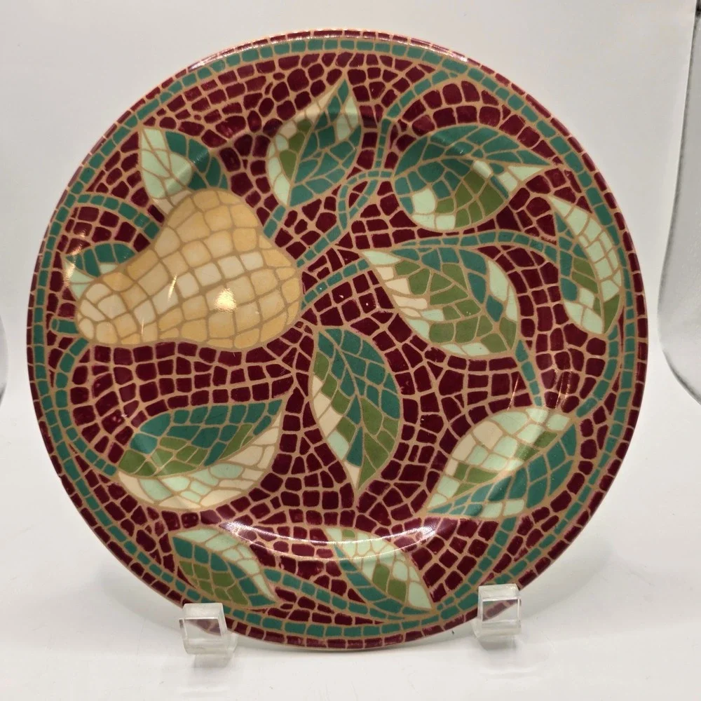 Pier 1 Mosaic Fruit Earthenware Salad Dessert Plates Italy Set of 4 Pear